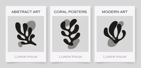 Abstract coral posters. Contemporary organic shapes minimalist in Matisse style, graphic vector illustrationのイラスト素材