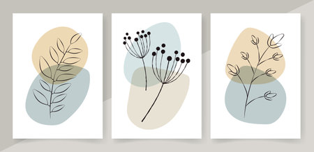 Abstract hand drawn boho wall art in flat design. Vector art print  wall decor.のイラスト素材