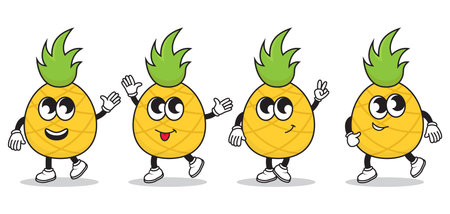 Collection of fun pineapple cartoon characters. Cute pineapple character.のイラスト素材