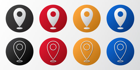 Collection of colorful location pins. Map pointer GPS location. Map pointer icon set.のイラスト素材