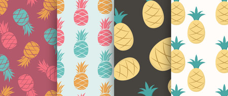 Pineapple seamless pattern background, tropical fruit. Summer print for textile, scrapbook, wrapping, fabric, wallpaper.のイラスト素材