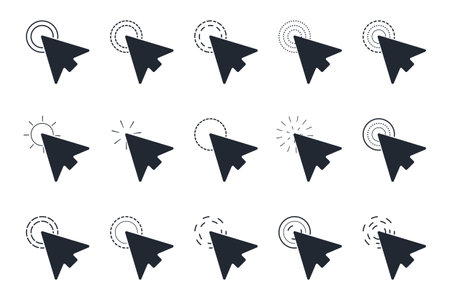 Collection of arrow pointer, cursor icon, click or press cursor in flat design.のイラスト素材
