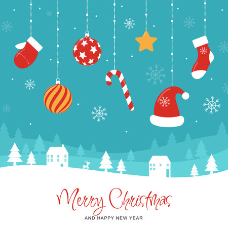 Christmas background with cute hanging ornamentsのイラスト素材
