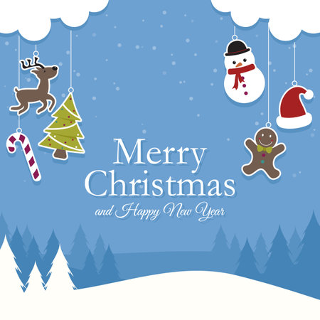 Christmas background with cute hanging ornamentsのイラスト素材