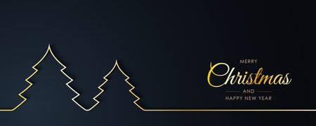 Merry christmas banner with christmas tree illustration in line artのイラスト素材