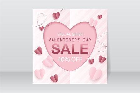 Valentine's Day sale background in paper cut styleのイラスト素材