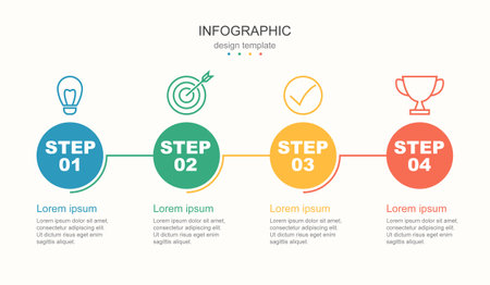 Flat line style infographic with 4 stepsのイラスト素材