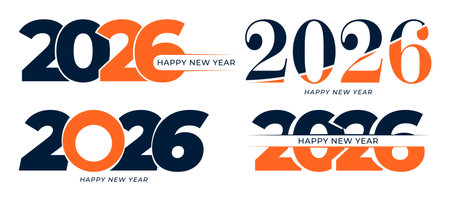 Happy New Year 2026 number collection with blue and orange colors