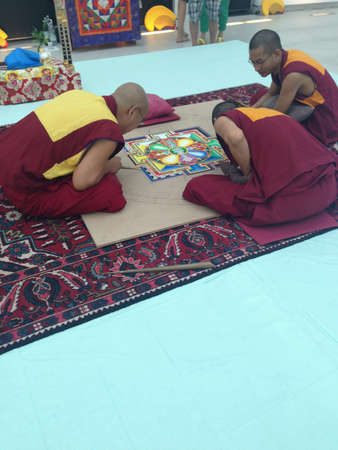 Buddhist monks mandala of peace-building in national museum of Reggio Calabriaの素材