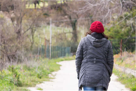 girl walking in natureの写真素材