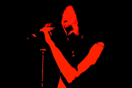 Abstract illustration of rockstar singing on stageの写真素材