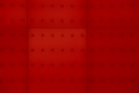 3d rendering of abstract geometric shapes in red color background. Reflective surface pattern.の写真素材