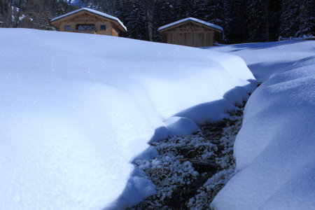 Winter in the Swiss Alps (Braunwald, Switzerland)の写真素材