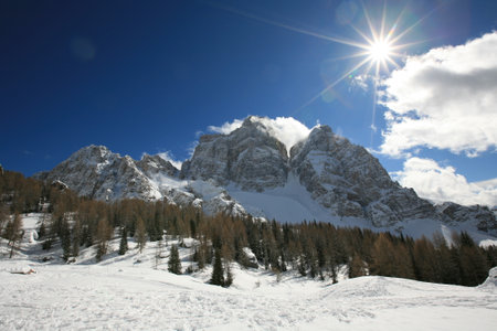 Winter in the Swiss Alps (Braunwald, Switzerland)の写真素材