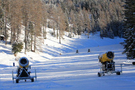 Skiing in the Alps in winter, Italy, Europe.の写真素材