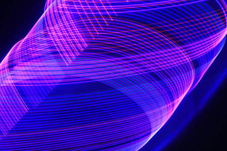 abstract background with glowing lines in blue and violet colors, illustrationの写真素材