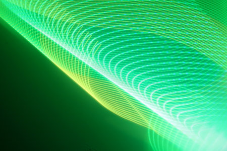 abstract background with green and blue glowing lines, digitally generated image
