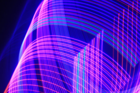 abstract background with motion blurred light lines, neon colors, computer generated imagesの写真素材