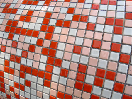 ceramic tile wall texture background in red, orange and blue colors