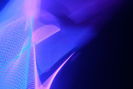 abstract background of blue and purple glowing particles with depth of field