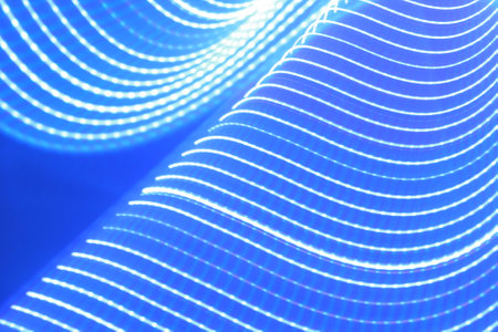 abstract blue background with motion wave lines, digitally generated imageの写真素材