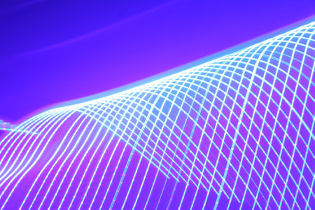 abstract background with glowing lines in purple and blue, 3d render