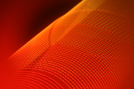 Abstract background with glowing particles. 3d illustration. Red and orangeの写真素材