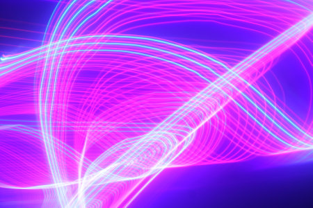 abstract background with a glowing wavy pattern of blue and pink lines