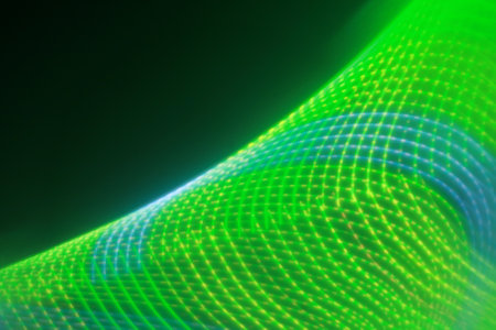 abstract background with a glowing abstract waves, lines and bokehの写真素材