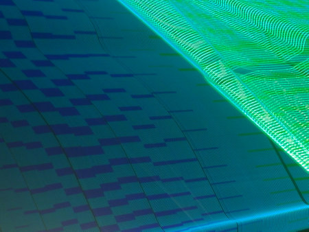 abstract background with lines and bokeh in blue and greenの写真素材