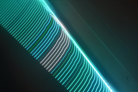 abstract background with green and blue strips of light in the dark