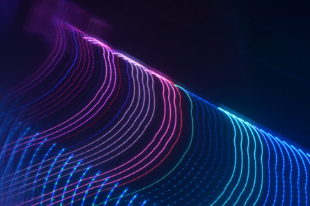 abstract background with glowing lines and bokeh - technology conceptの写真素材