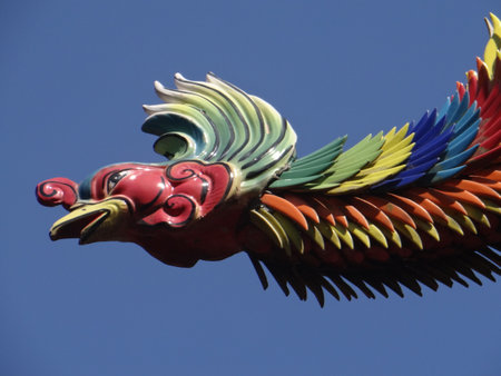 The roofs of Taiwanese temples are often decorated with symbols that represent good luck, prayers, or protection from evil.の写真素材