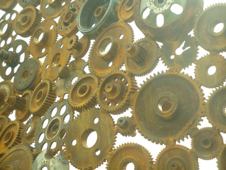 Metal gears and cogs background, closeup of photo, north china