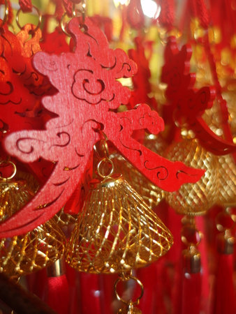 Chinese new year decoration, close up of a traditional Chinese ornamentsの写真素材