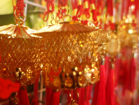 Chinese New Year Decoration in Red and Gold Color, closeup of photoの写真素材