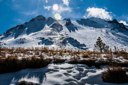 Panoramic view snowcapped volcano in Mexicoの写真素材