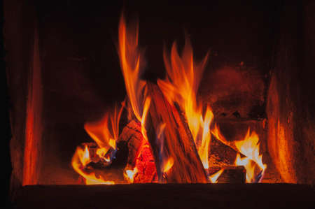 Fireplace lit with logs