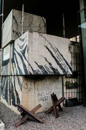 What remains of the barricades built in 1991 to protect the Lithuanian Parliament from the Russian army. These barricades are today a symbol of the fight of the Lithuanian people for freedom and independenceのeditorial素材