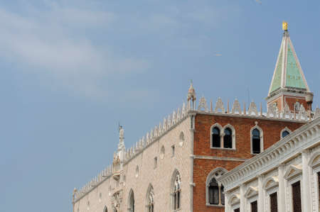 View of the facade and the roof of the Doge's Palace, one of the most famous landmarks of Venice, Veneto, Italy, Europeのeditorial素材
