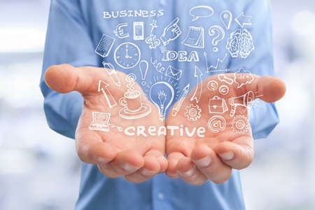 Businessman holds media illustrationの写真素材