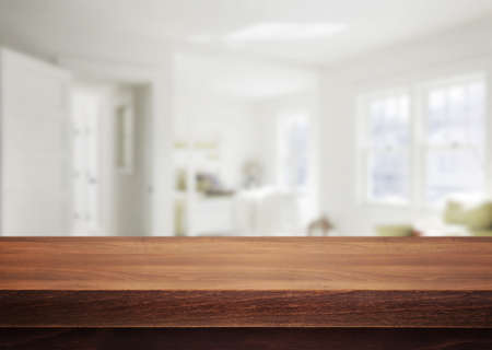 Wooden tablet on interior backgroundの写真素材