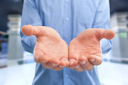 Hand man holds business illustrationの写真素材