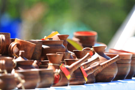 Pile of earthenware cupsの写真素材