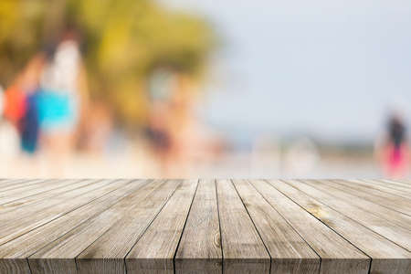 Wooden desk on natural backgroundの写真素材
