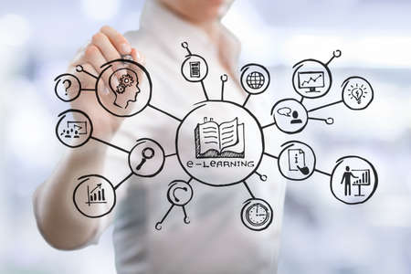 Business hand holds education or social illustrationの写真素材