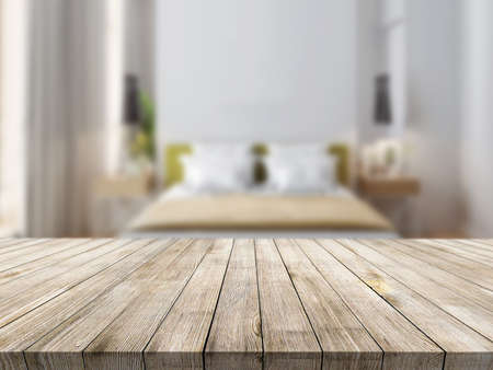 Wooden tablet on interior backgroundの写真素材