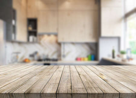 Wooden tablet on interior backgroundの写真素材