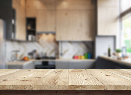 Wooden tablet on interior backgroundの写真素材