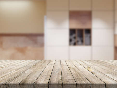 Wooden tablet on interior backgroundの写真素材